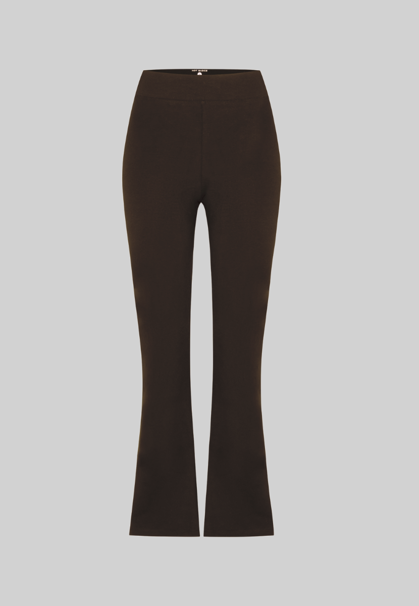 full length brown organic cotton flared leggings