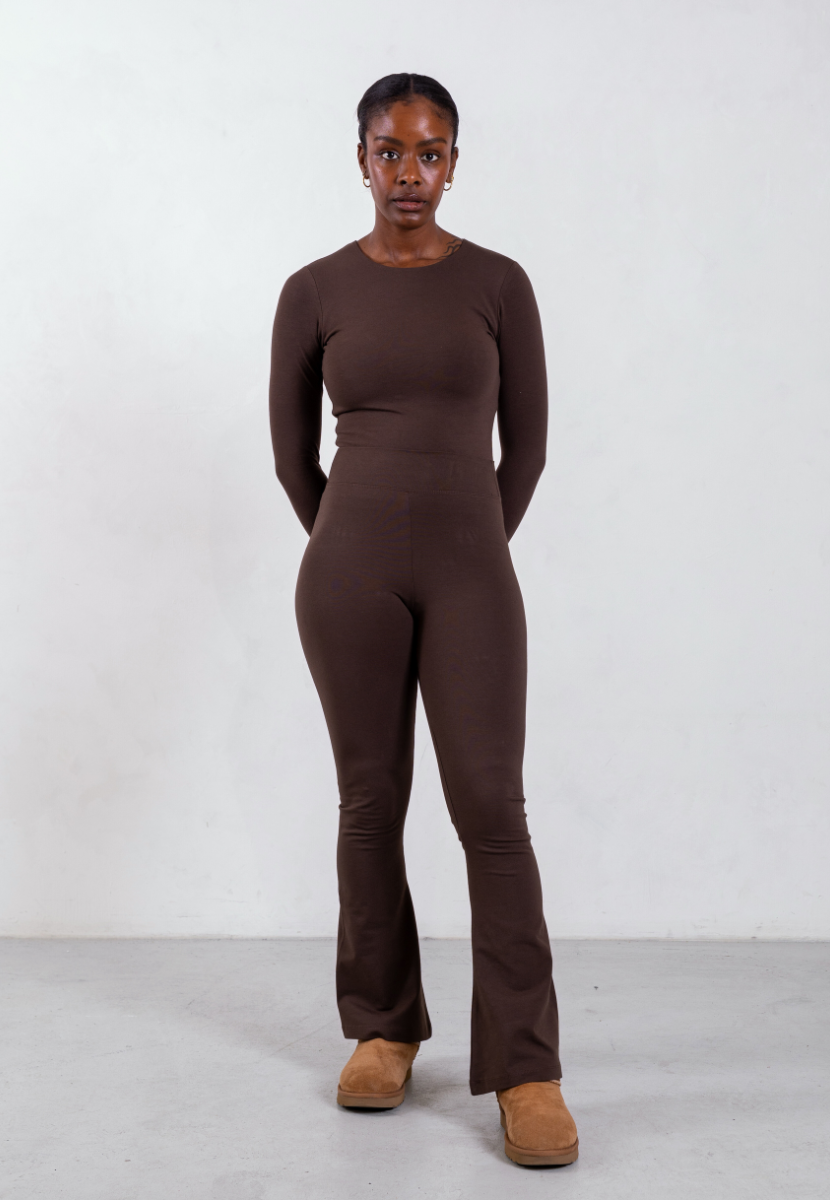 brown organic cotton flared leggings