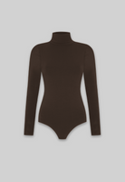 cutout of brown organic cotton roll neck long sleeve bodysuit