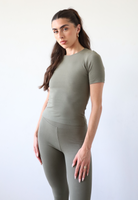 Organic cotton leggings, olive green, front