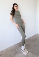 Organic cotton leggings, olive green, front