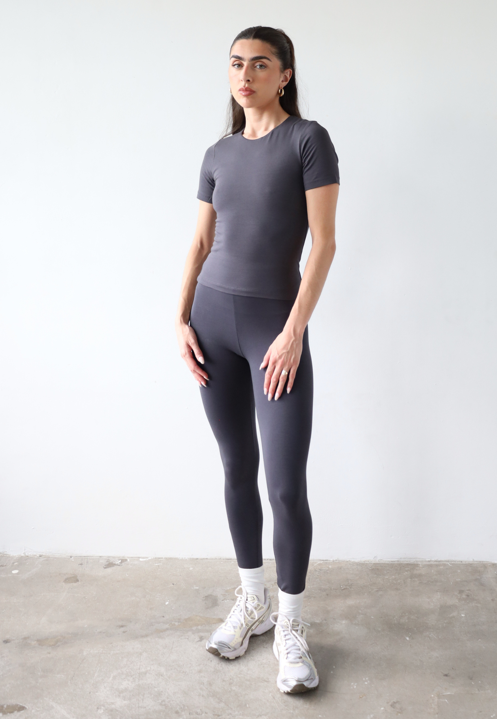 Organic cotton leggings, charcoal grey, front