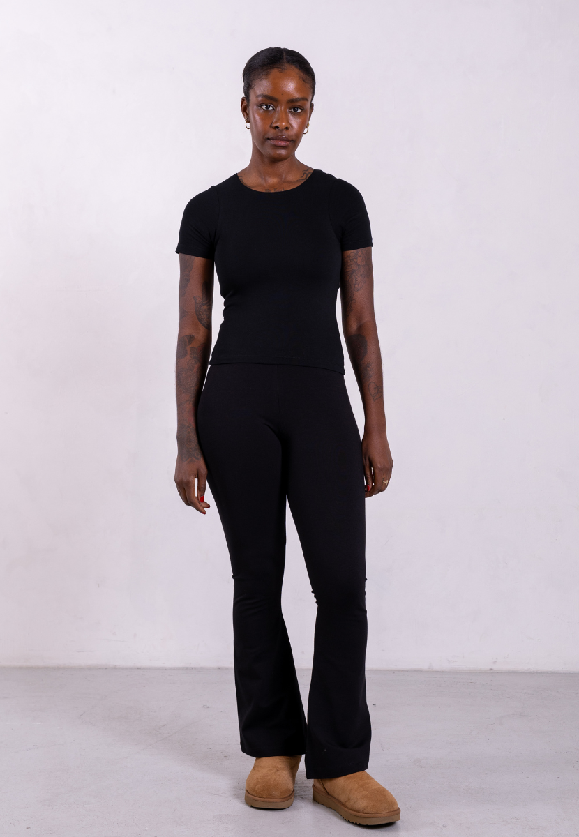 Black Organic Cotton Flared Leggings Not Basics Pantee