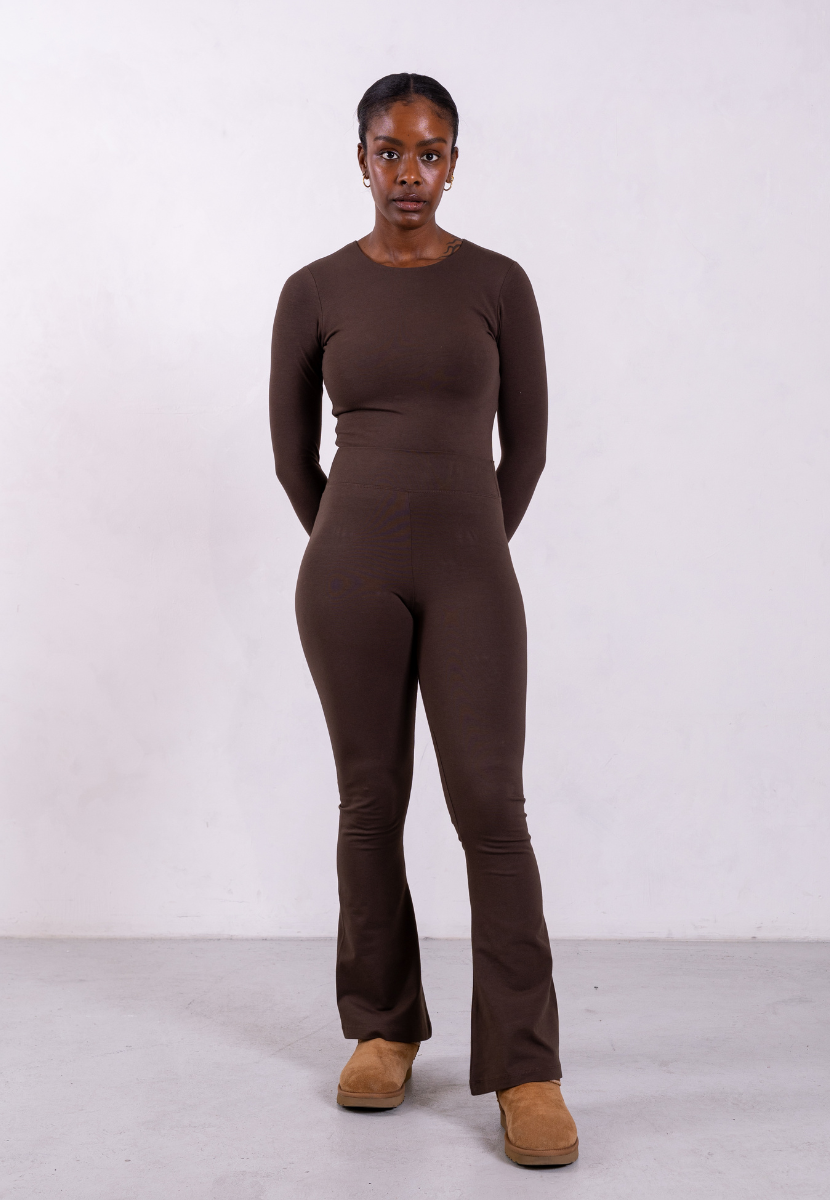 organic cotton flared leggings brown