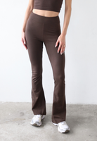 Organic cotton flared dark brown leggings, front