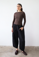 Organic cotton long sleeve boat-neck t-shirt, dark brown, front