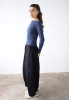 organic cotton long sleeve boat-neck t-shirt, navy blue, side