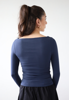 organic cotton long sleeve boat-neck t-shirt, navy blue, back