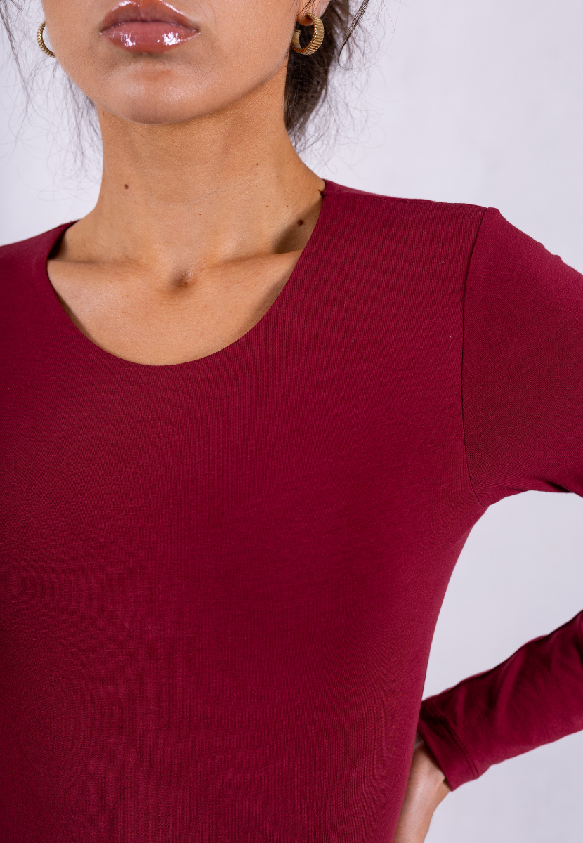 organic cotton long sleeve red crew neck bodysuit