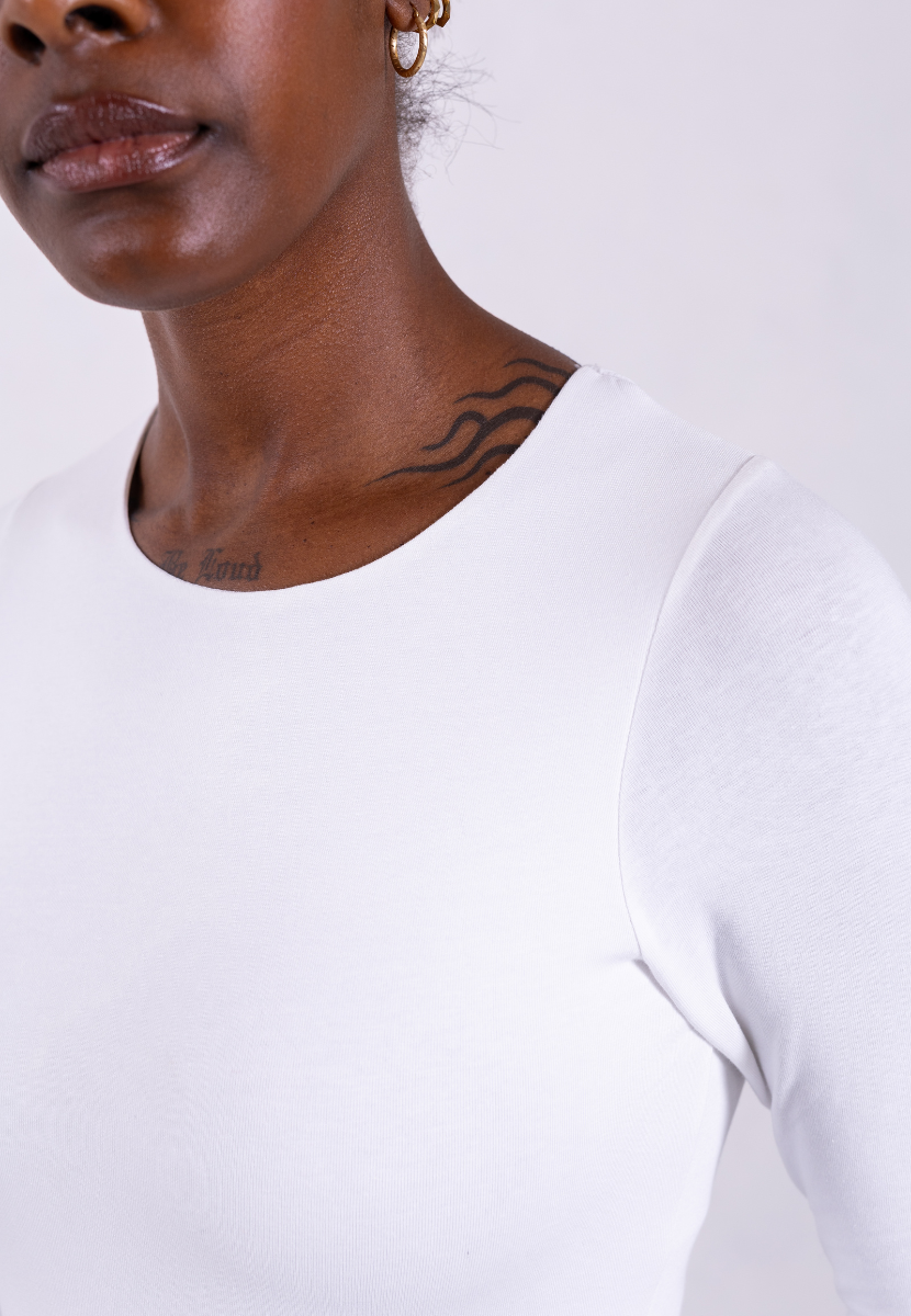 Fitted crew neck long sleeve sale