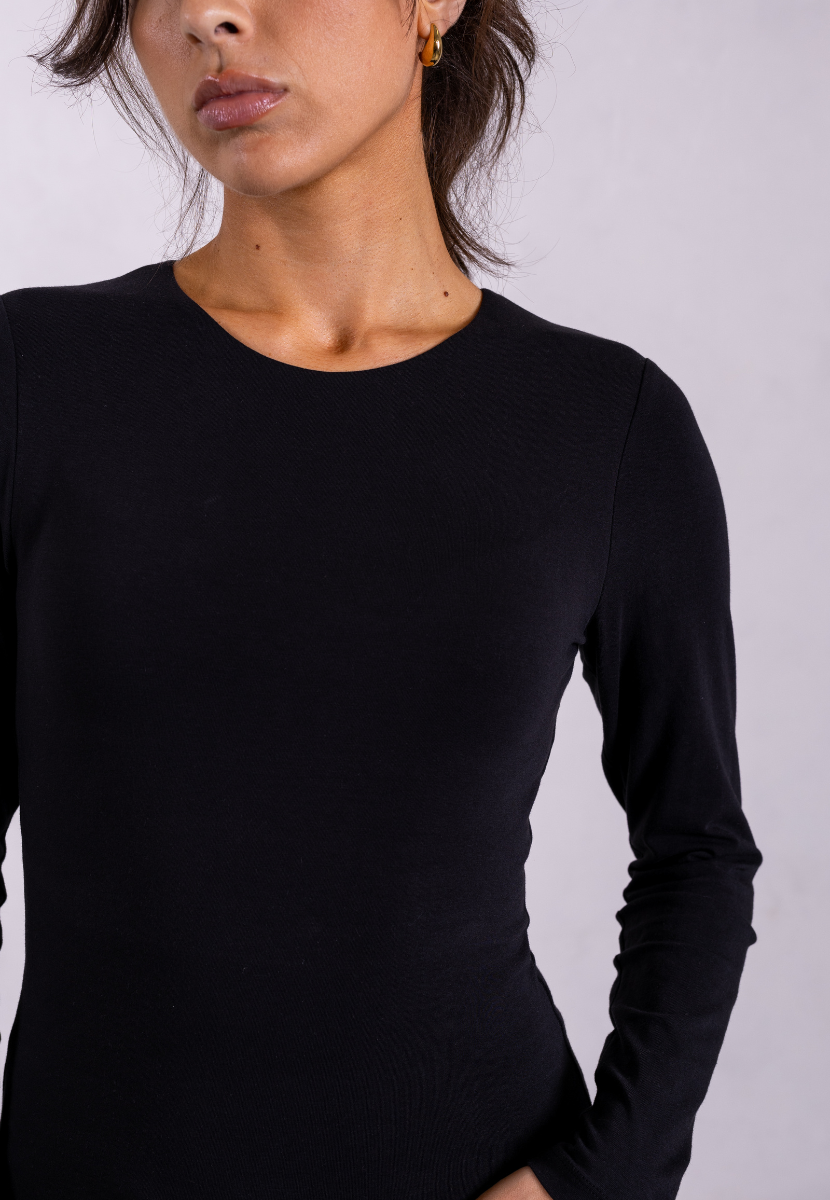 Organic Cotton Crew Long Sleeve T Shirt Black