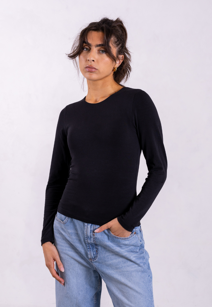 Black crew neck long sleeve shirt clearance
