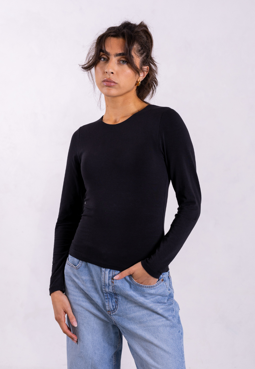 Organic Cotton Crew Long Sleeve T Shirt Black