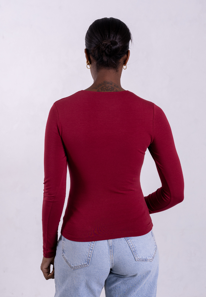 organic cotton ruby wine long-sleeve crew neck t-shirt