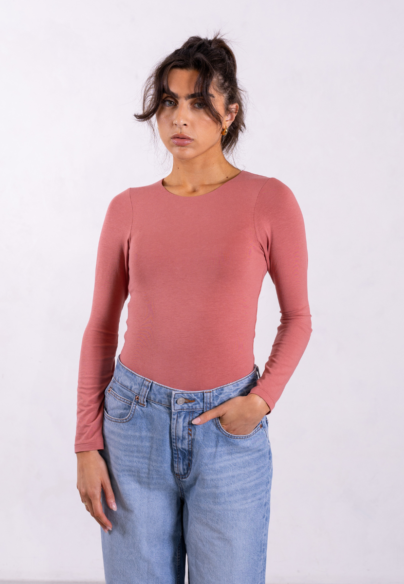 organic cotton rose pink long-sleeve crew neck t-shirt 