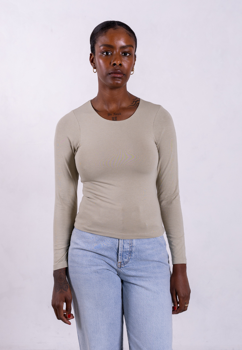 organic cotton long-sleeve crew neck t-shirt sage grey