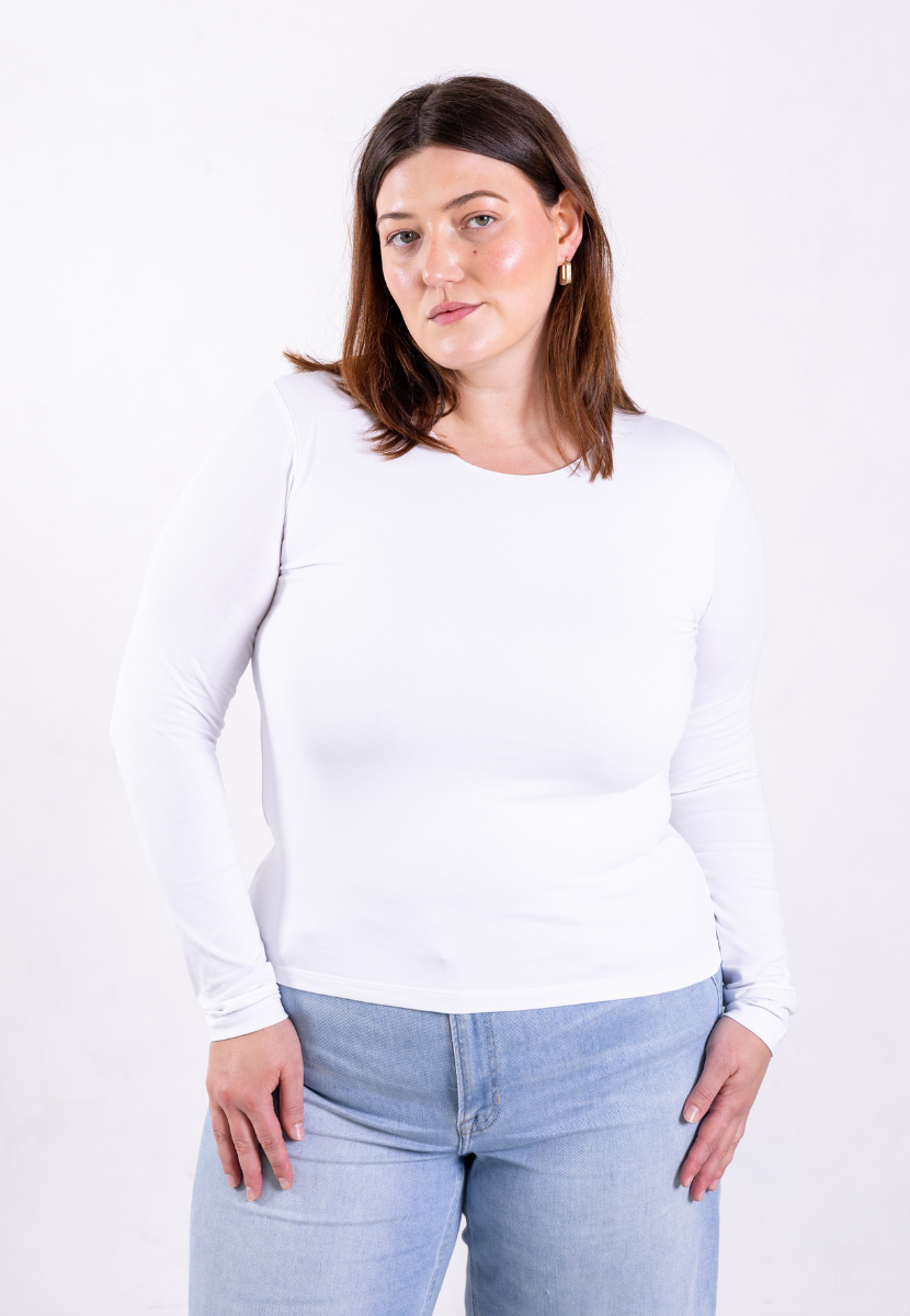 organic cotton long-sleeve crew neck t-shirt white