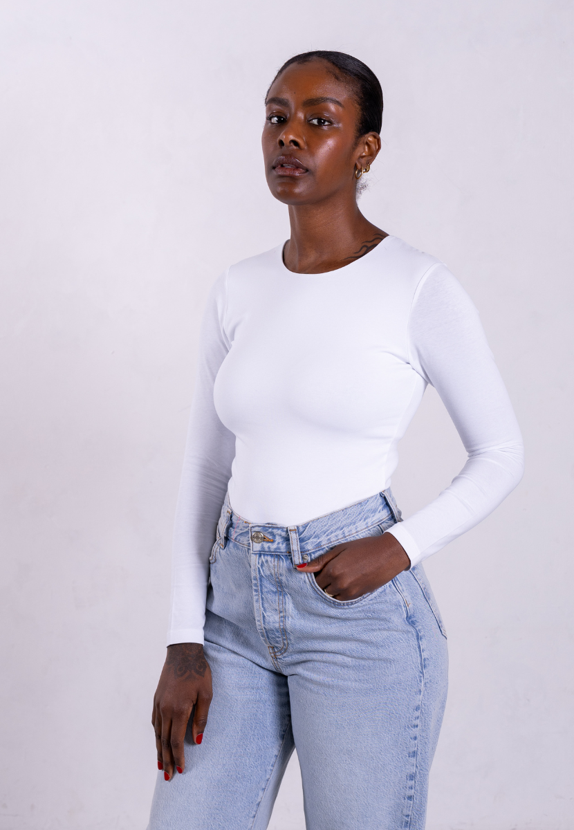 organic cotton long-sleeve white crew neck t-shirt