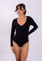 organic cotton long sleeve sweetheart neckline bodysuit black