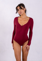 red organic cotton long sleeve sweetheart neckline bodysuit