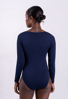 organic cotton long sleeve navy bodysuit