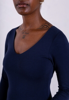 organic cotton long sleeve navy v-neck bodysuit