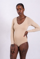 organic cotton long sleeve oat v-neck bodysuit