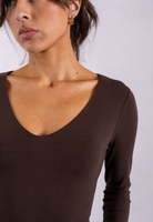 brown organic cotton v-neck long sleeve t-shirt