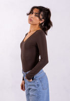 organic cotton brown v-neck long sleeve t-shirt