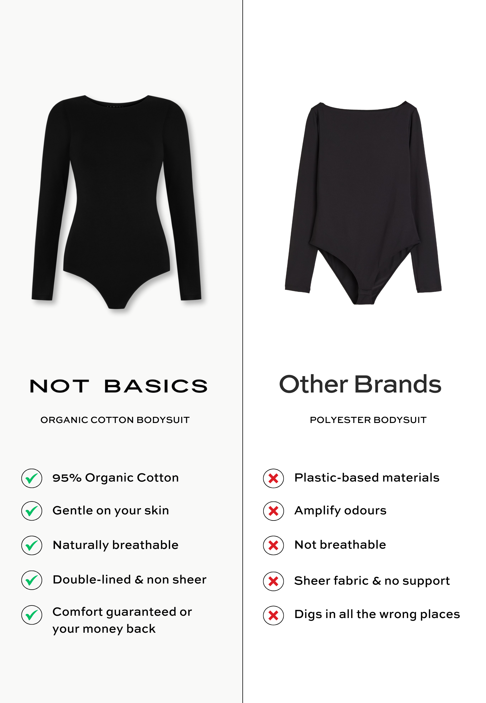 black organic cotton long sleeve bodysuit comparison
