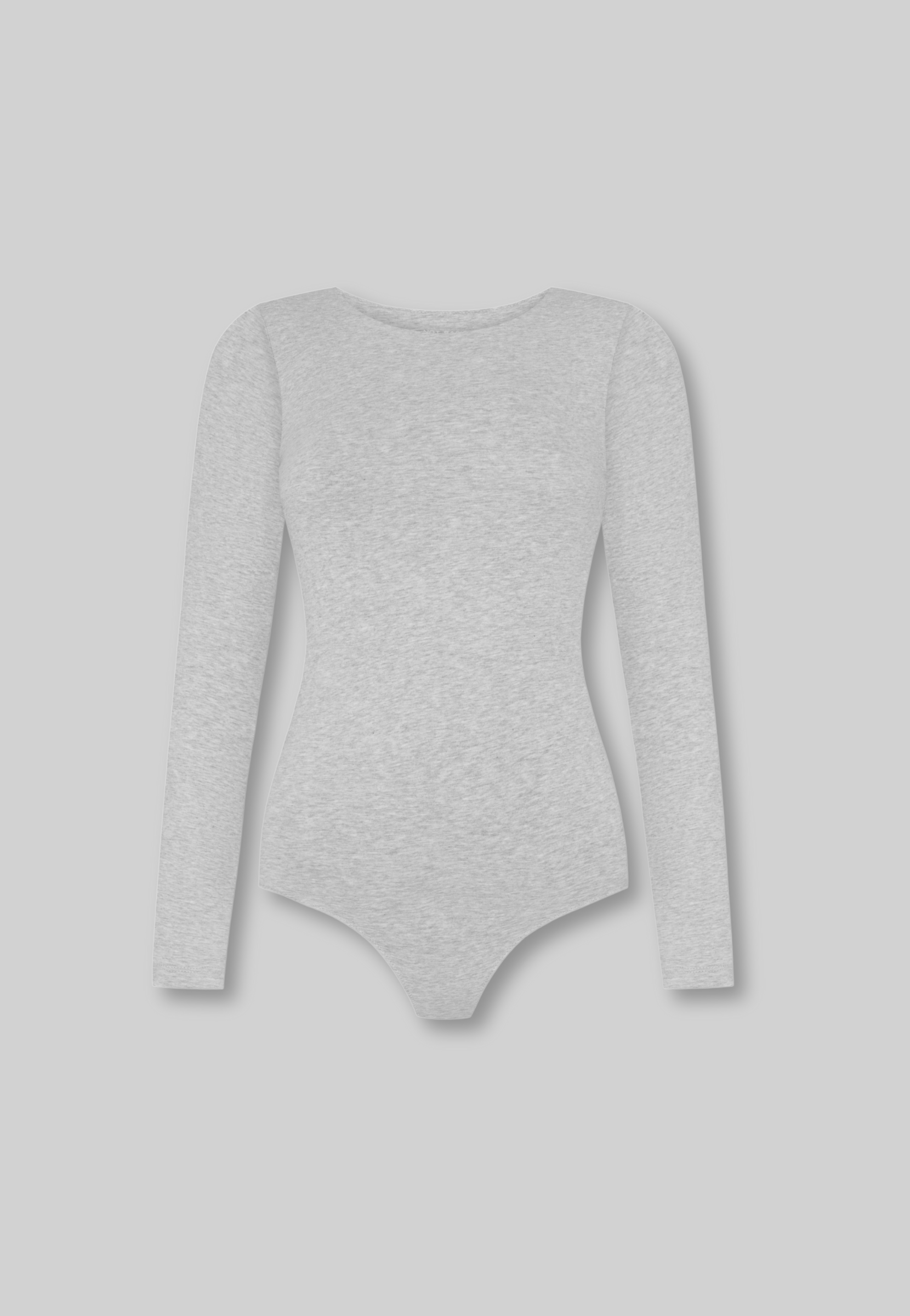 cutout of grey organic cotton crew neck long sleeve bodysuit