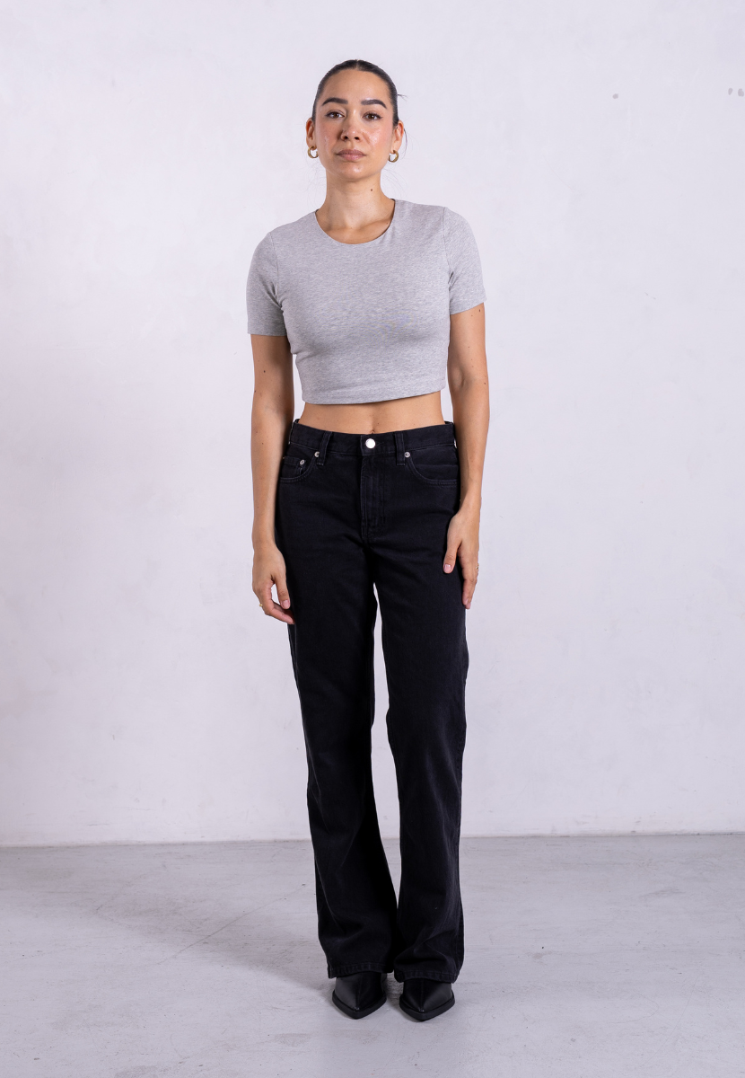 Example: Organic Cotton Crew Cropped T Shirt Light Grey Marl