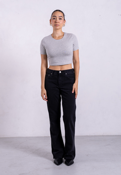 Example: Organic Cotton Crew Cropped T Shirt Light Grey Marl