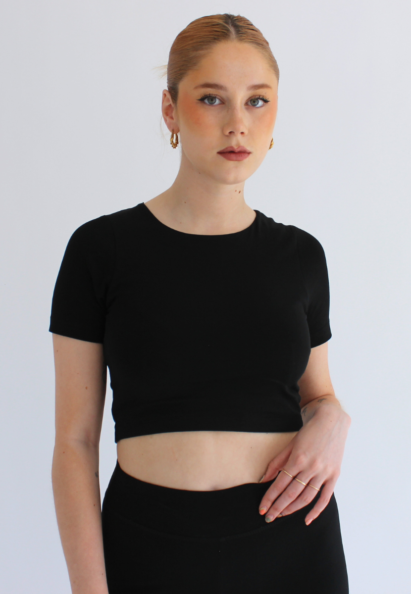 Organic Cotton Crew Cropped T Shirt Black