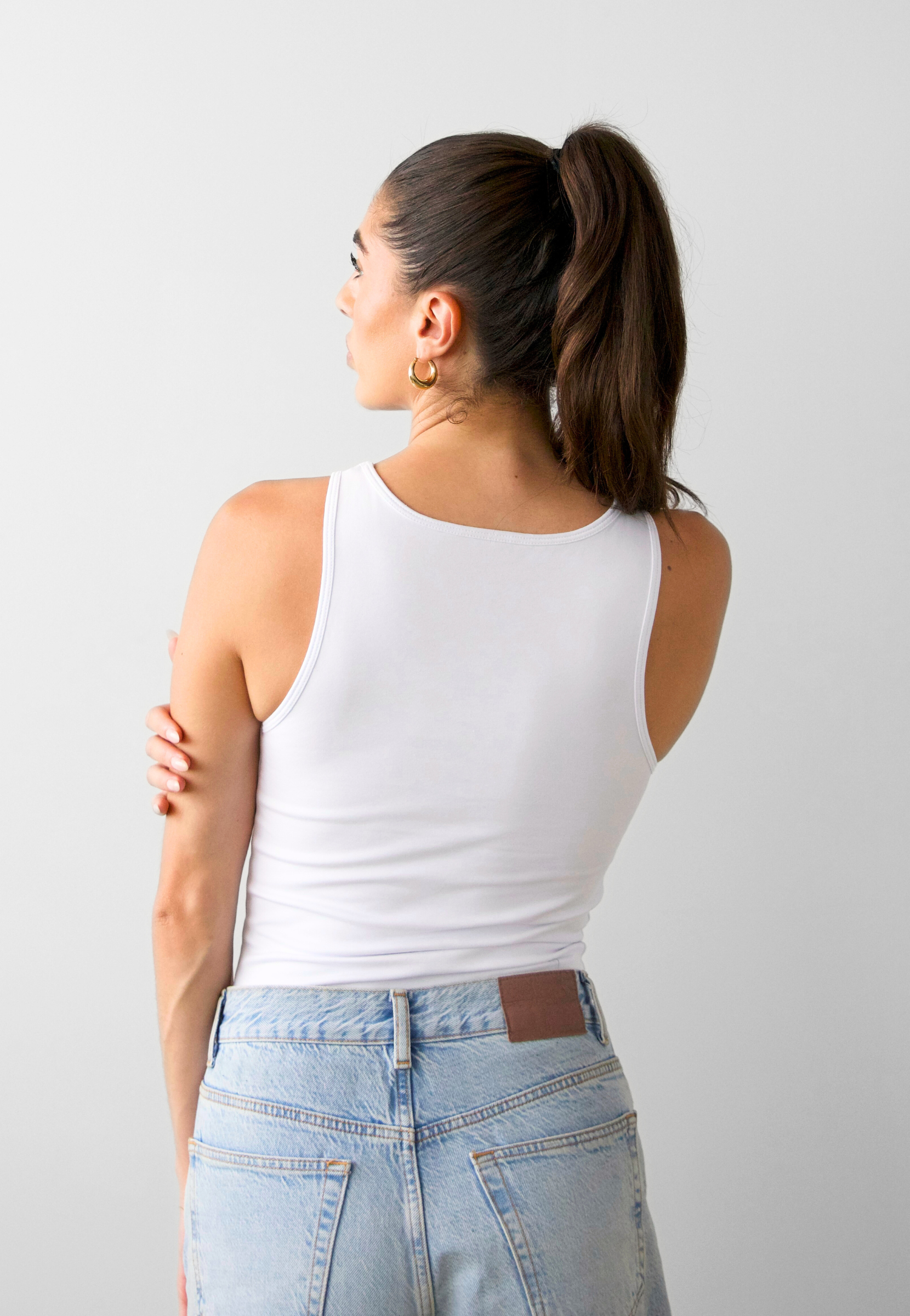 organic cotton full length high neck tank, White, back 