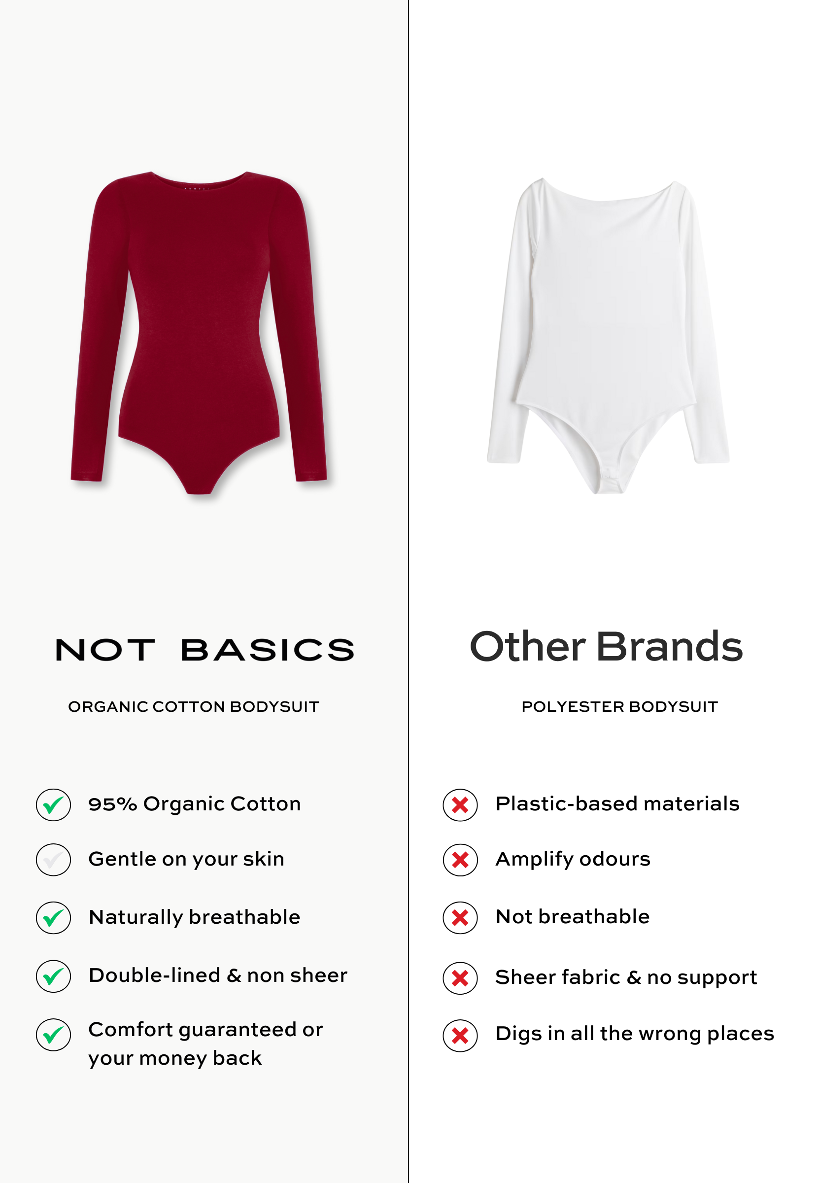 red organic cotton long sleeve crew neck bodysuit comparison