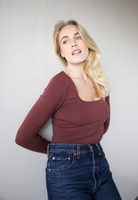 Organic cotton square-neck long sleeve T-shirt, Burgundy, front