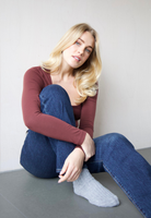 Organic cotton square-neck long sleeve T-shirt, Burgundy, front