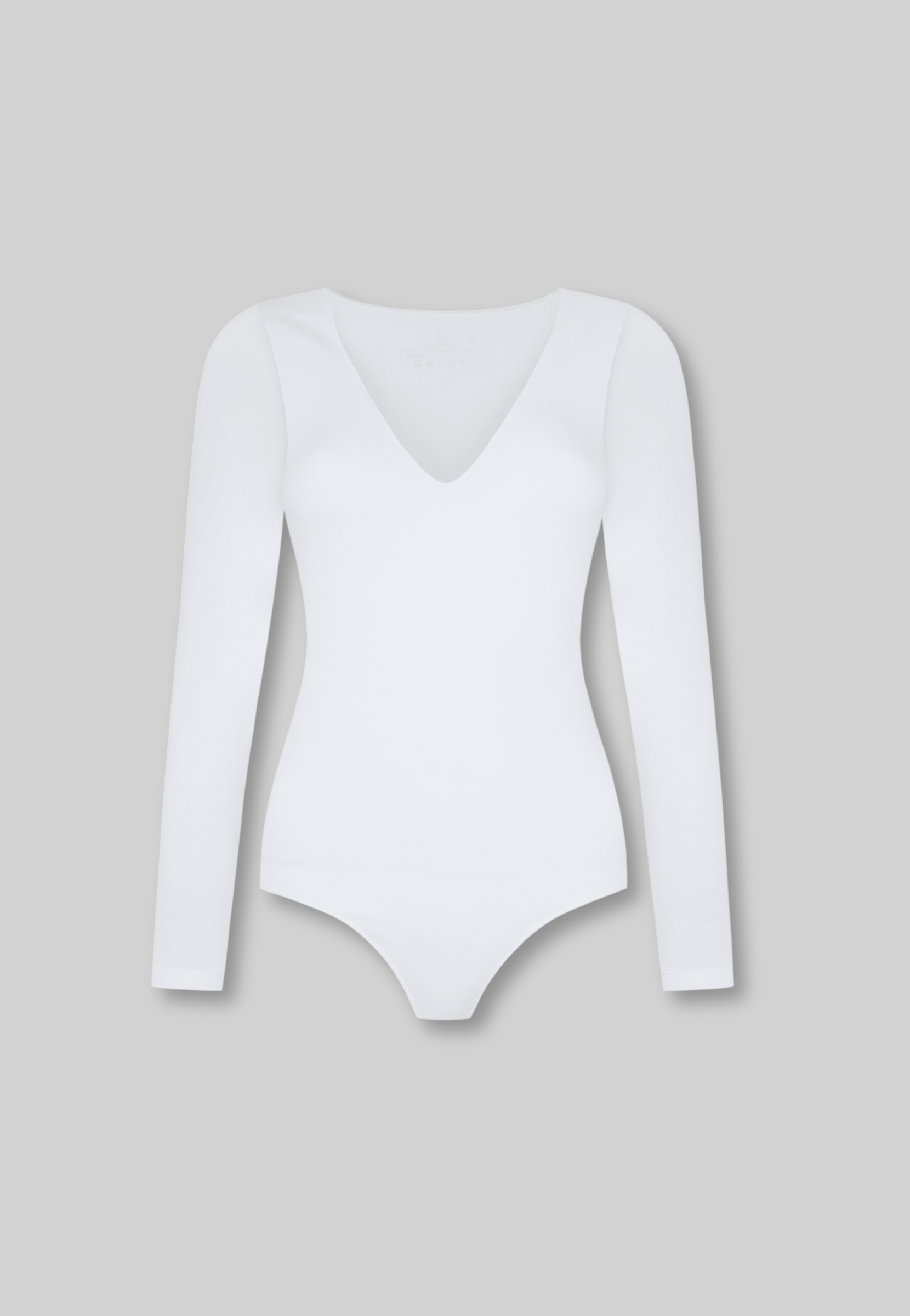 cutout of white organic cotton v-neck long sleeve bodysuit