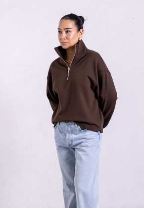 Organic Cotton Quarter Zip Sweatshirt, Hot Fudge