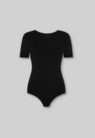 cutout of black organic cotton short sleeve bodysuit