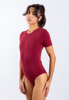 red organic cotton short sleeve crew neck bodysuit