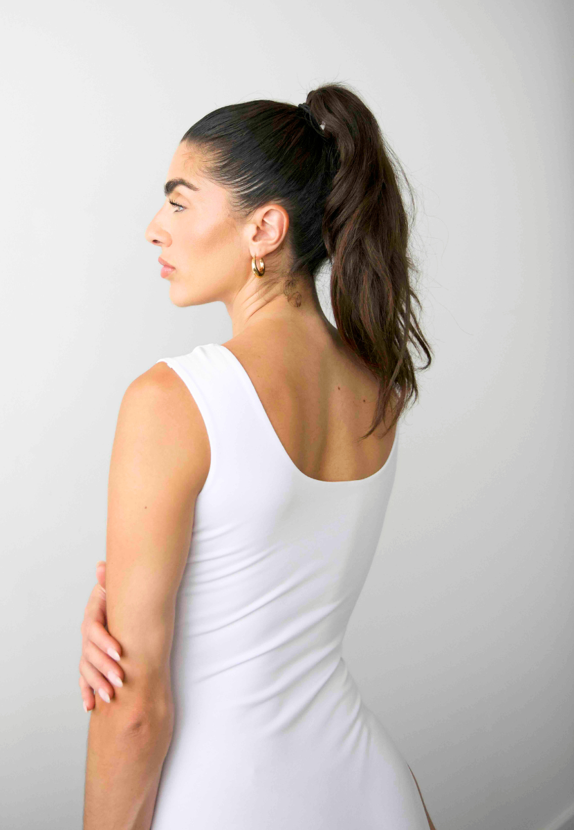 Square Neck Sleeveless bodysuit, White, Back 