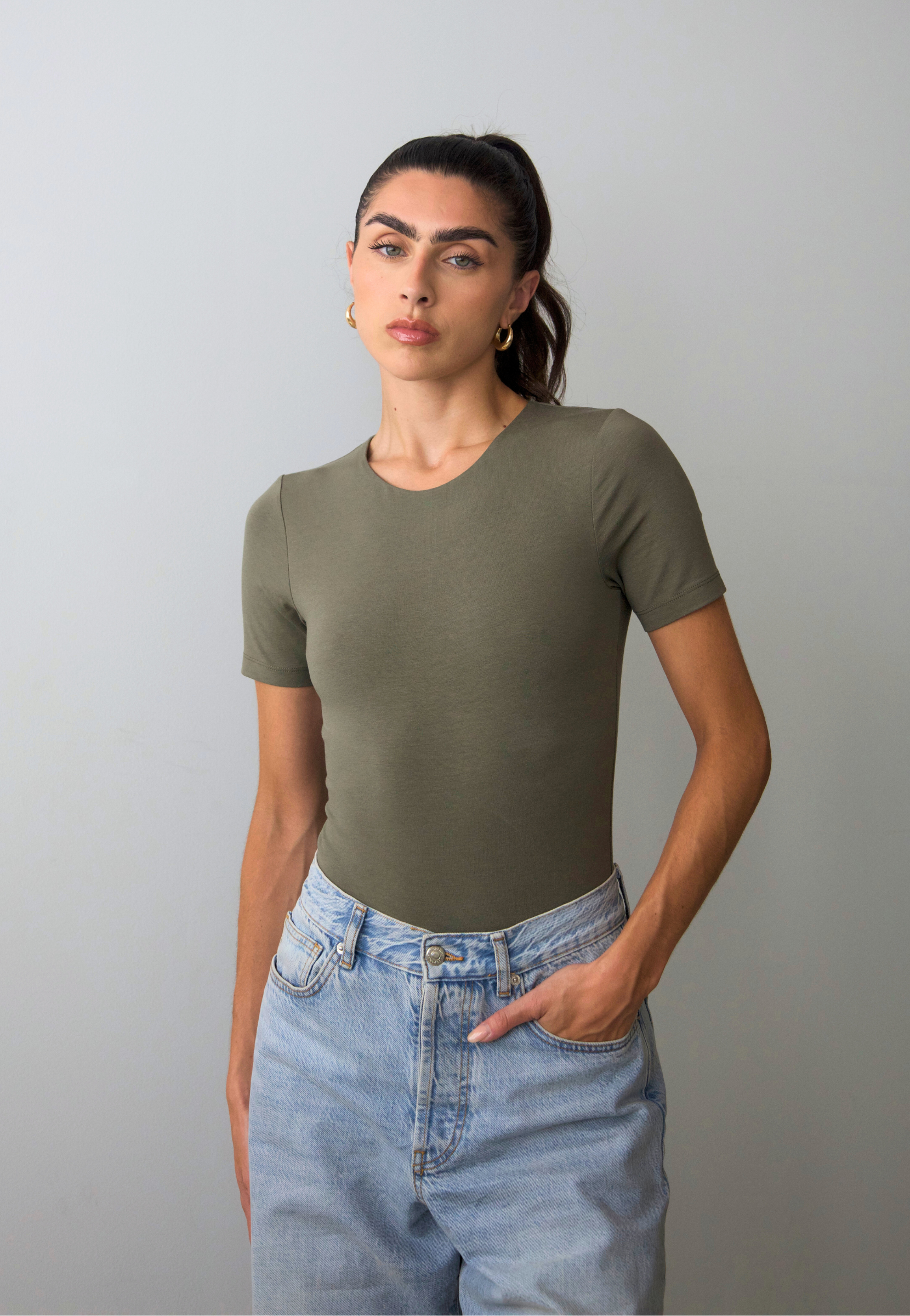 organic cotton t-shirt, burnt olive, front 