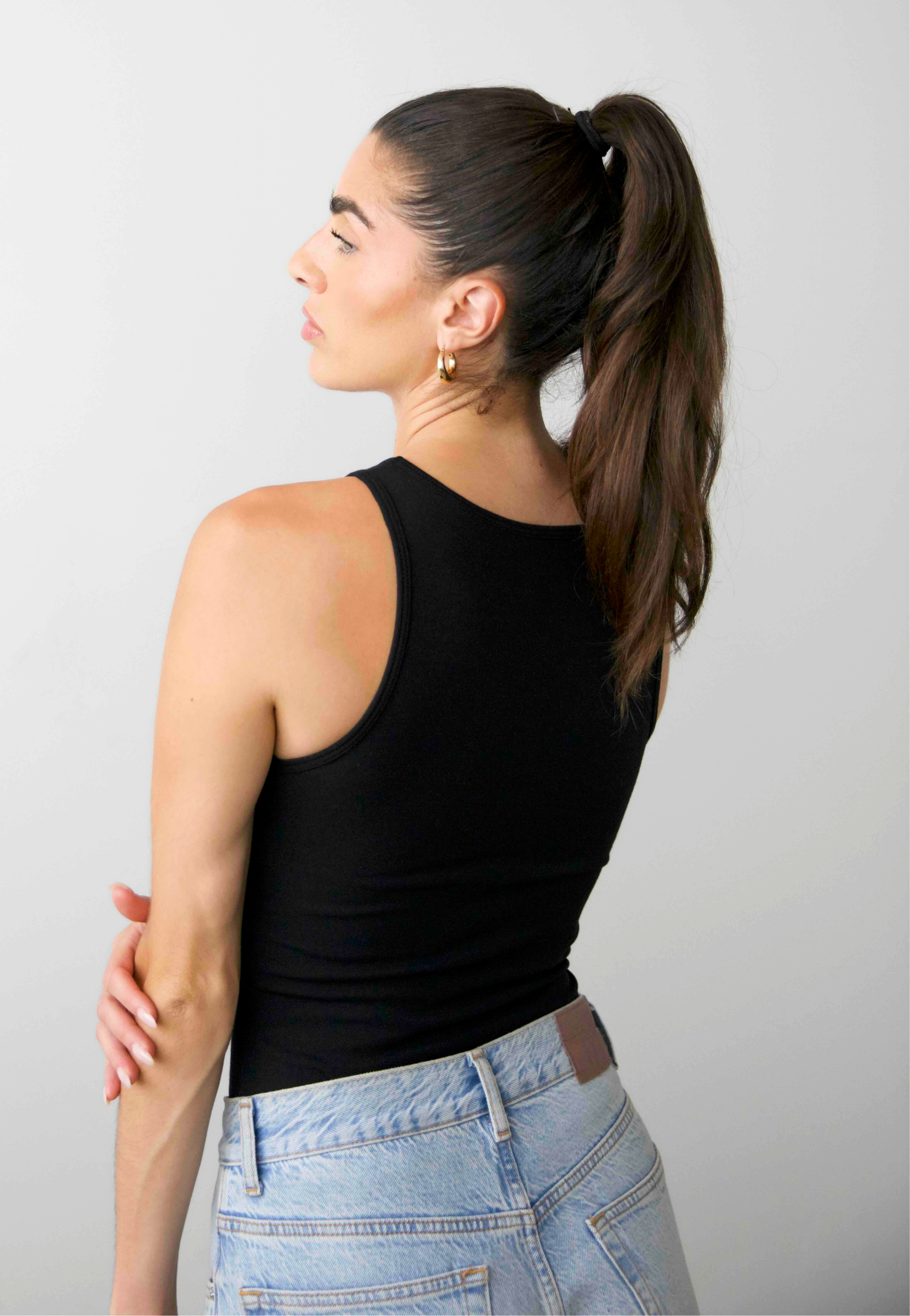 organic cotton full length high neck tank, Black, back 