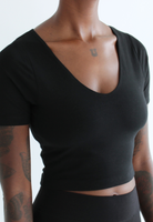 Black V neck crop top