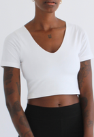 White V neck crop top