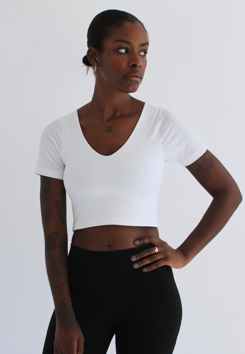 White Organic Cotton V Neck Cropped T Shirt Not Basics Pantee