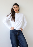 organic cotton long sleeve relaxed fit crew neck t-shirt, white, front