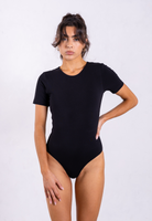 organic cotton crew neck black short sleeve bodysuit